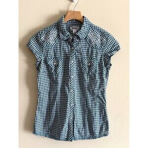 Adiktd Bling Embroidered Women’s Pearl Snap Shirt Size M Western Goth Grunge